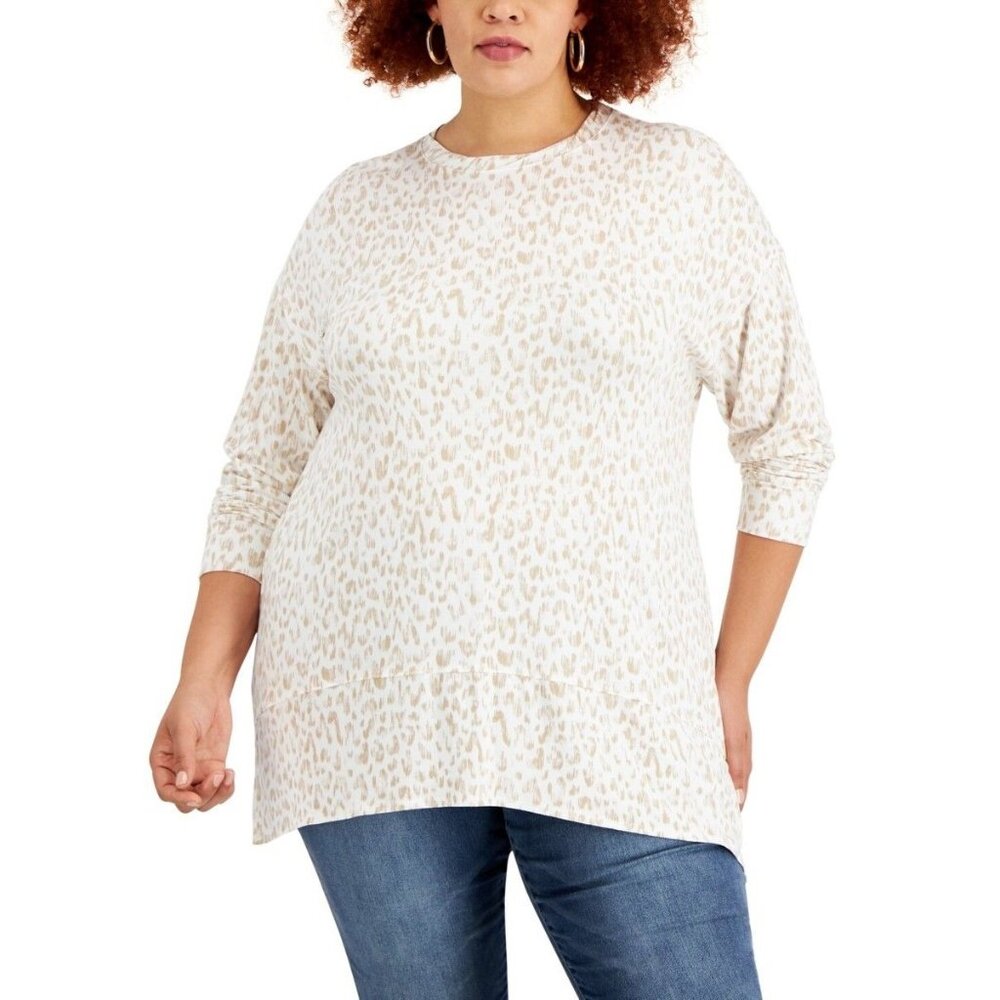 I-N-C Stretchy & Soft PLUS Size XL Animal Print Tunic Jersey Top Lounge Travel